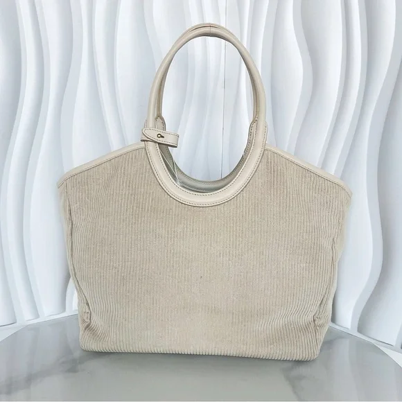 Miu Miu Beige Corduroy Top Handle Tote Bag - Picture 2 of 12
